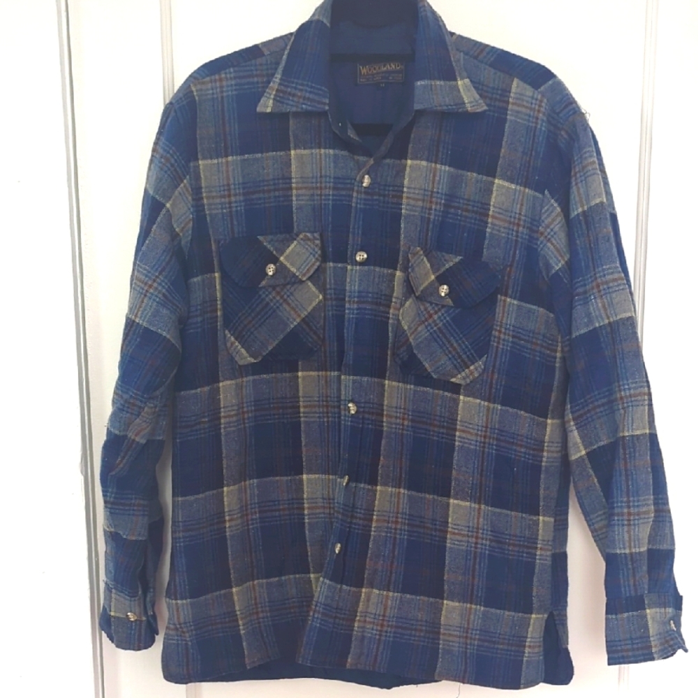 Woodland Blue Plaid Button-Up Shirt Jacket Size M
